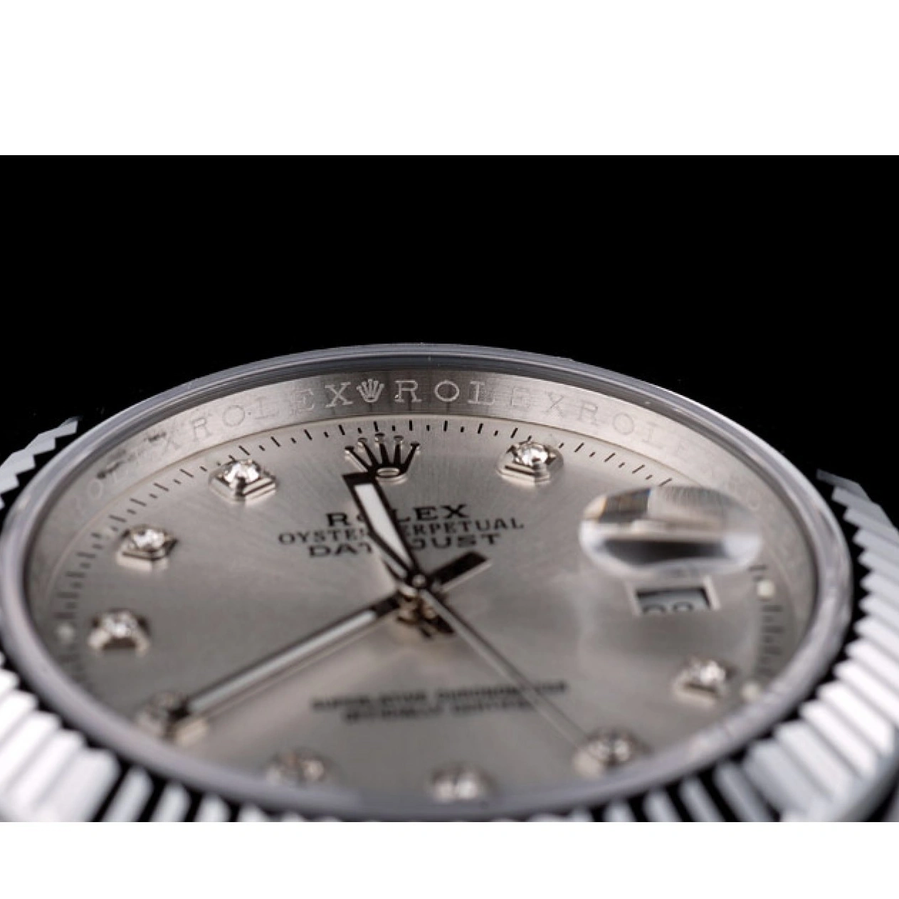 Rolex aaa copy 41977 Steel DateJust Stainless Rolex Bezel Dial Ribbed Silver 1028